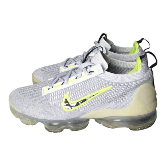 NIKE Air VaporMax 2021 Flyknit "Wolf Grey Volt" GS Running Shoes Size 5.5Y/W7 - Picture 2 of 16